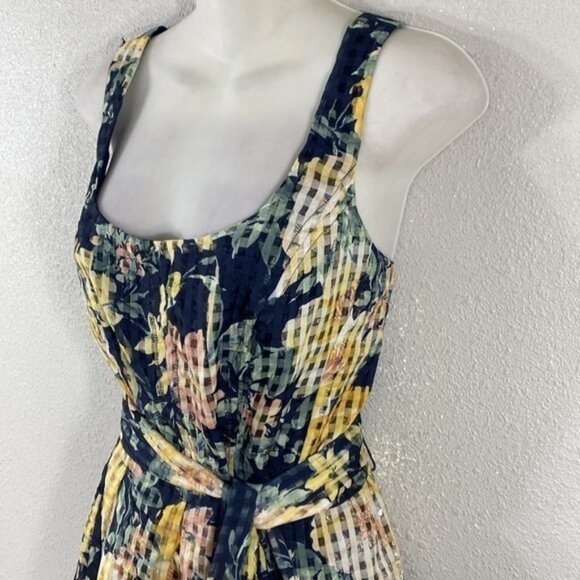 NWT Anne Klein navy floral belted check square fit and flare dress 8 UU10 - Picture 8 of 14